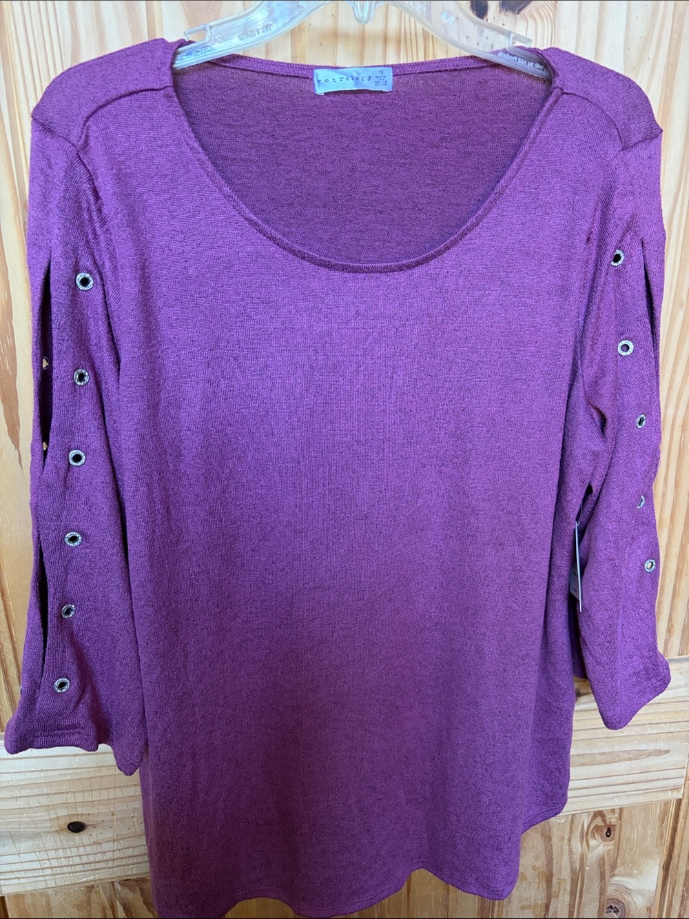 New with tags notations Purple Eyelet-Sleeve Scoop Neck Long Sleeve Top size 1